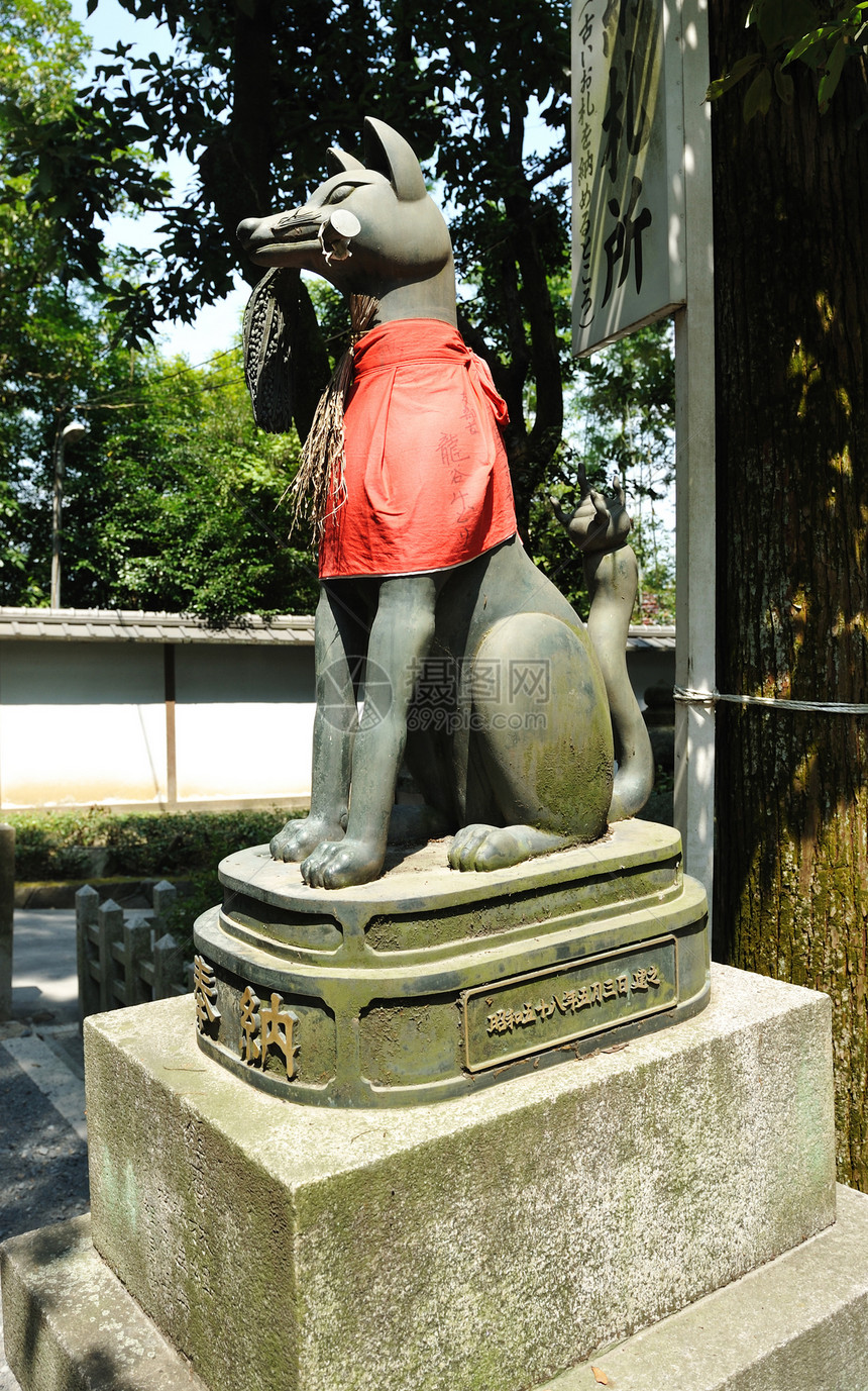 Fox 雕像寺庙神社城市文化神道狐狸塑像宗教石头上帝图片