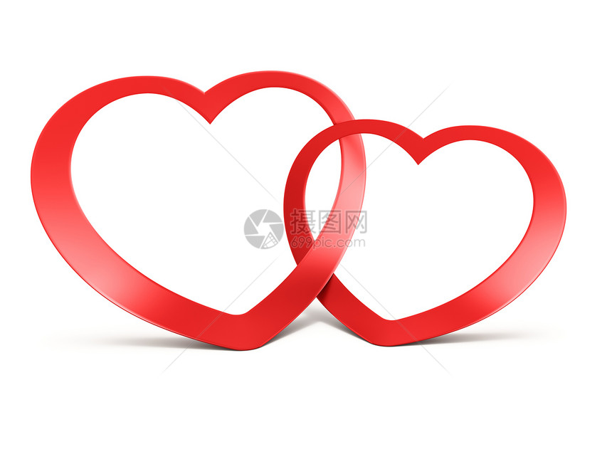 白色时两个红色红红心连在一起热情金子礼物关节忠诚插图金属图片