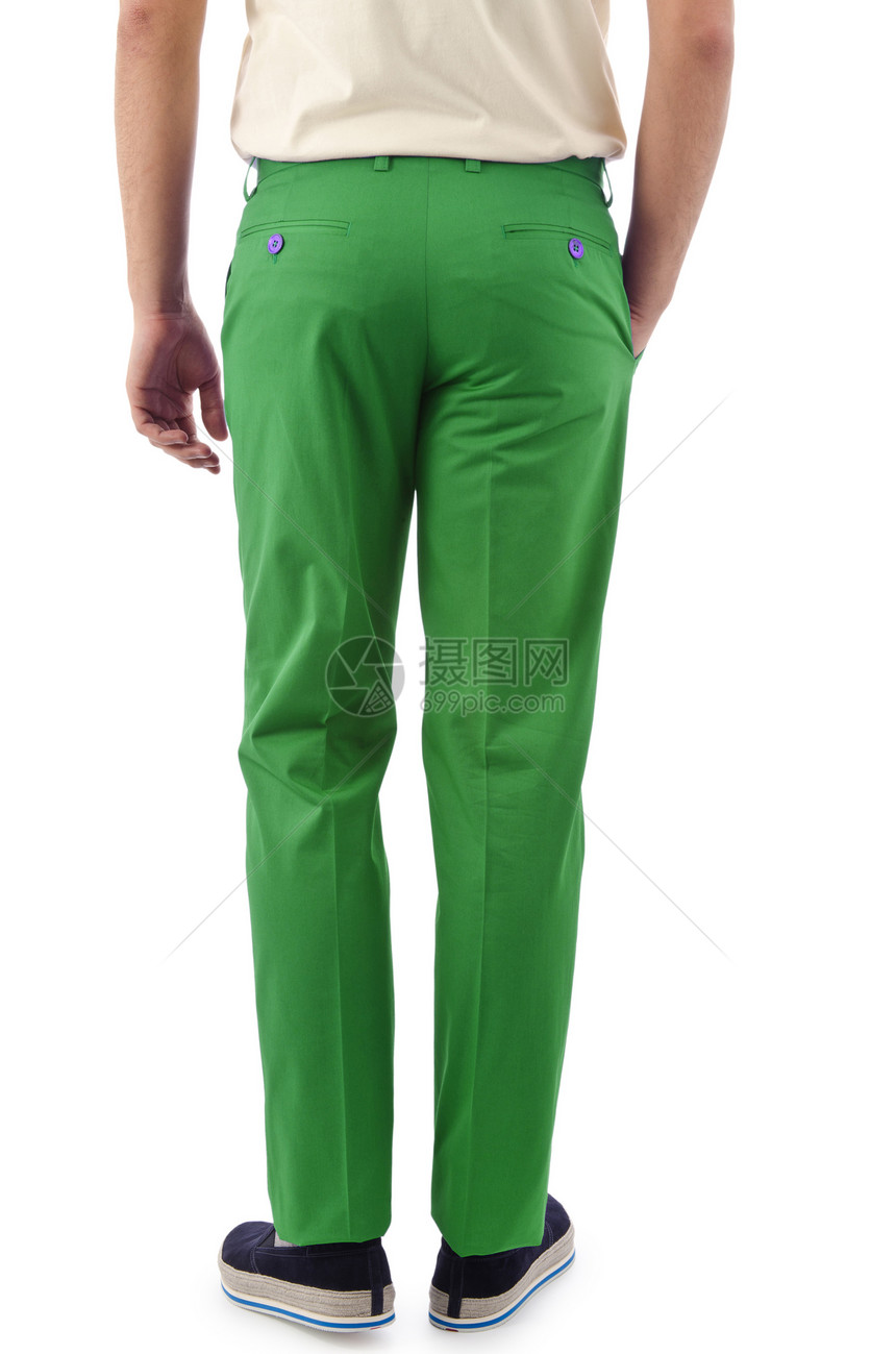 白色脱白裤子的模型绿色零售服装纺织品棉布衣架材料牛仔布奢华纤维图片