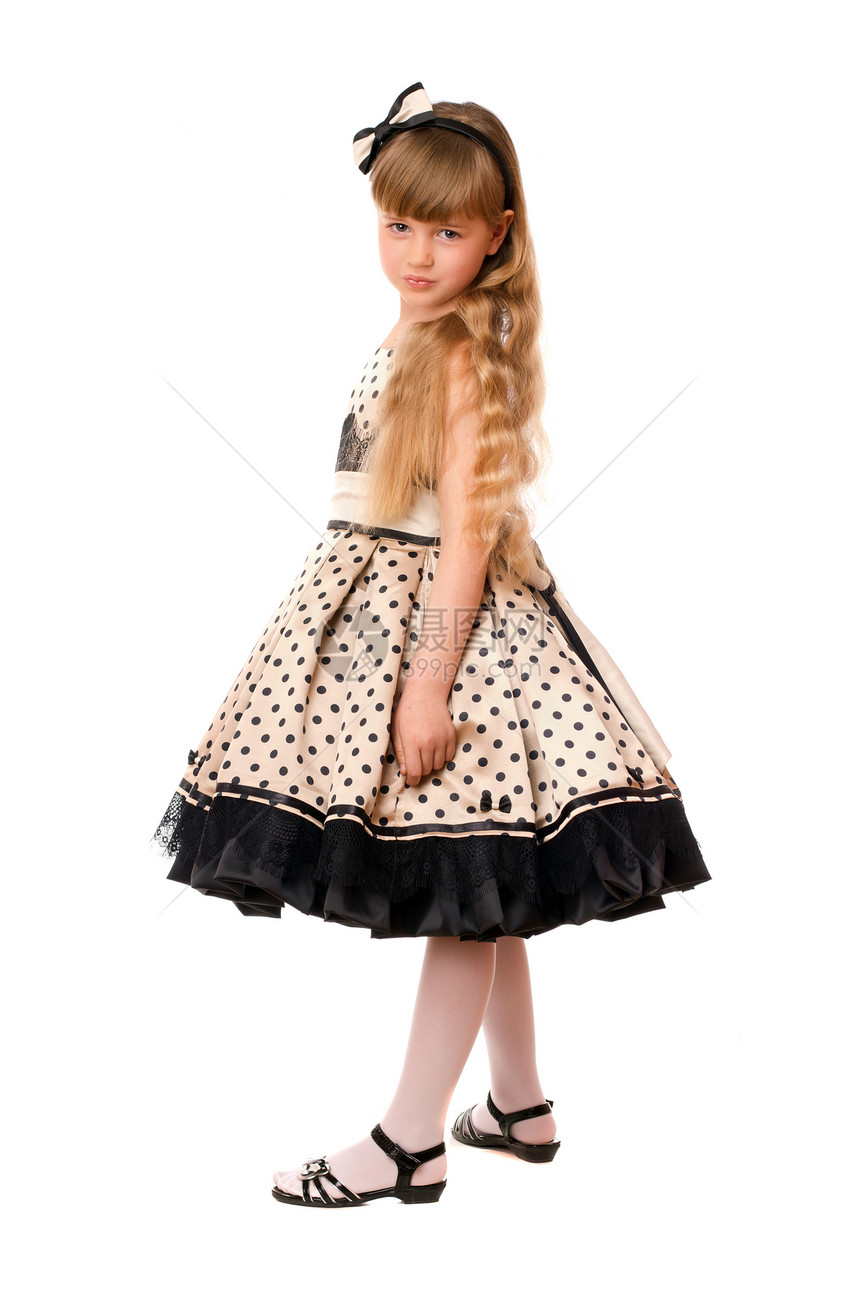 穿着裙子的迷人小女孩婴儿女士黑色奶油白色女性工作室乐趣童年孩子图片