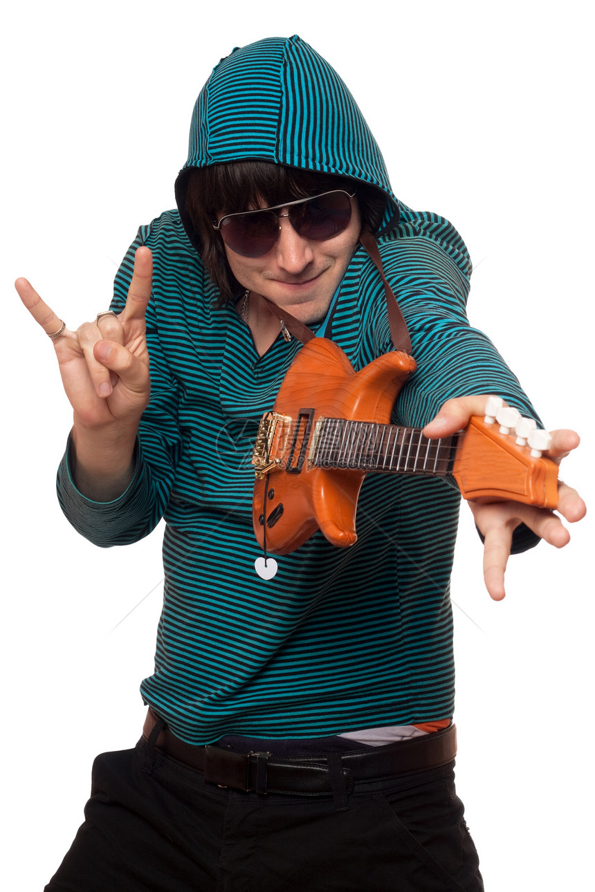 戴太阳眼镜的男子太阳镜手势男人吉他手偏心演员热情吉他漫画音乐家图片