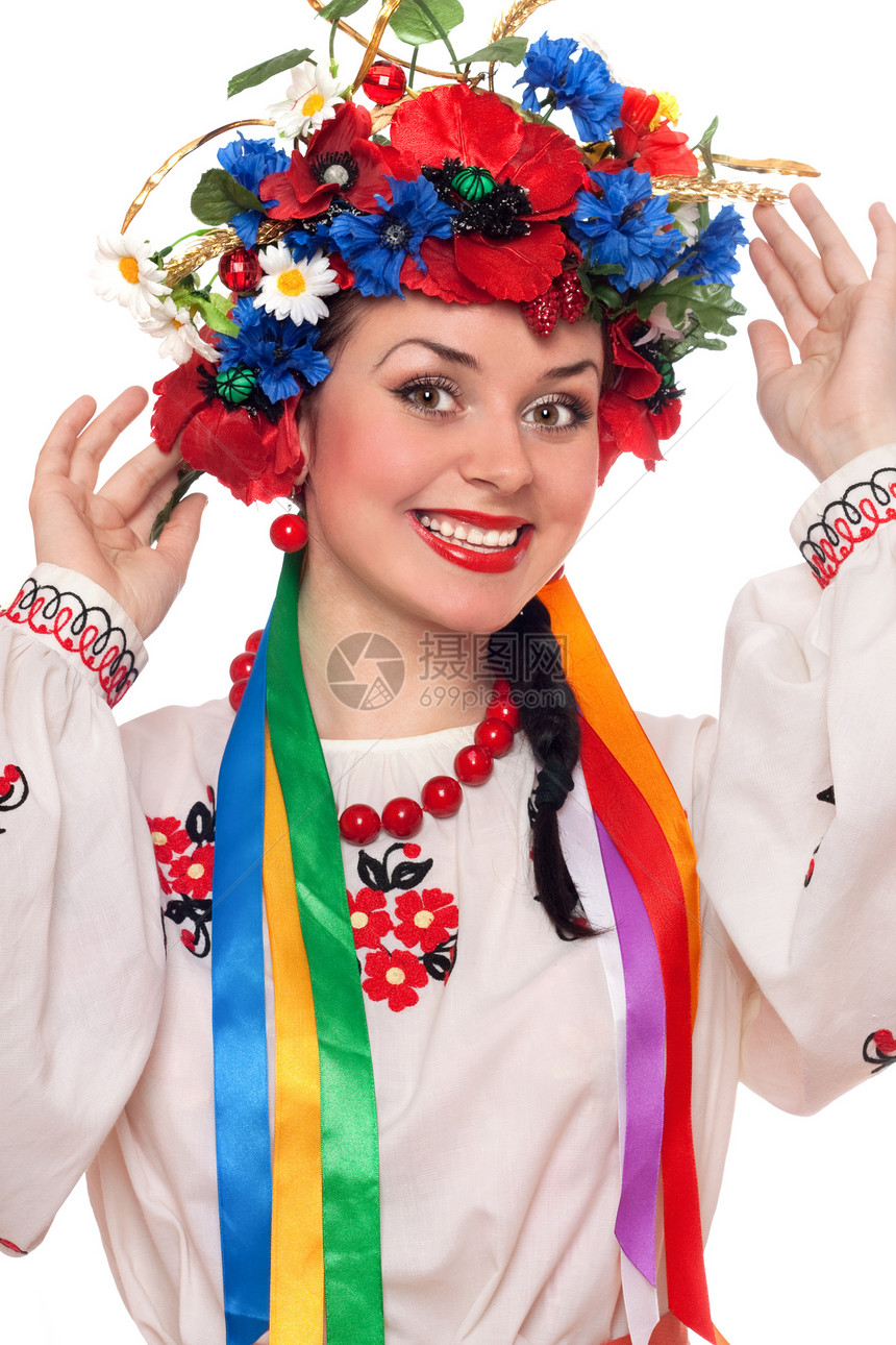 乌克兰民族服装的女人国家艺术传统民间绣花女士女孩工作室刺绣冒充图片
