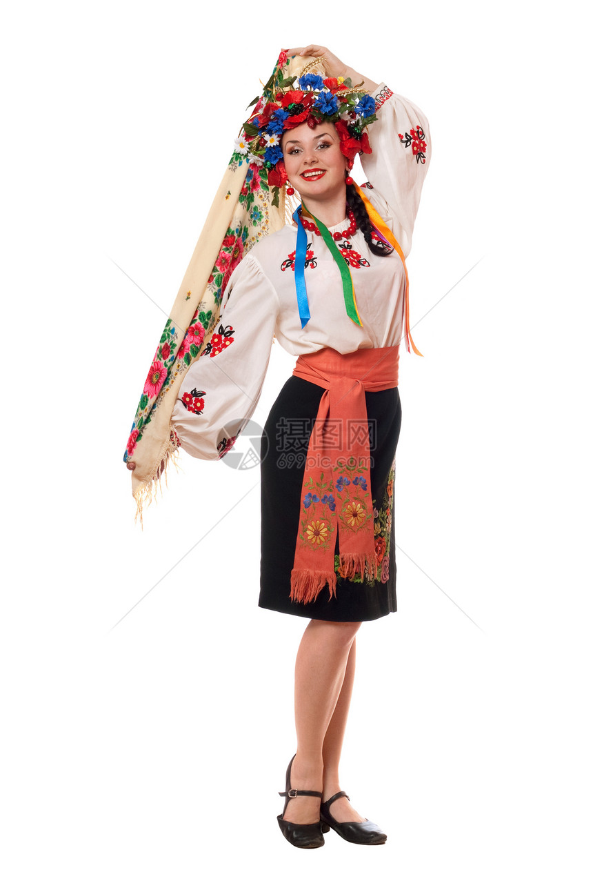 穿着乌克兰民族服装的有吸引力的妇女;图片