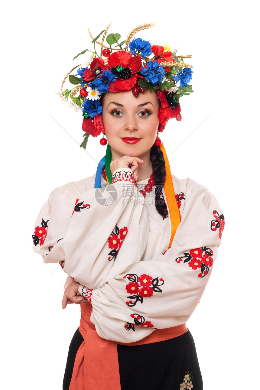 年轻美女的肖像衬衫传统艺术女性装饰品裙子女孩文化民间刺绣图片