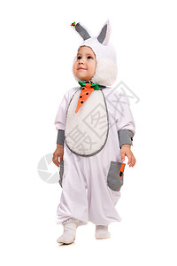 兔子套装小男孩打扮成兔子 孤立无援背景