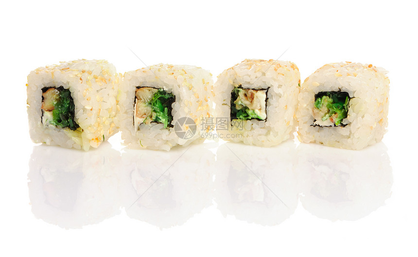 寿司卷美食海藻海鲜食物奶油午餐反射白色图片