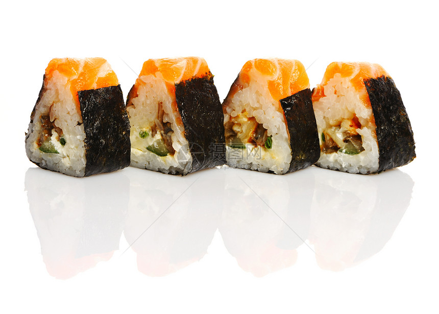 寿司卷白色美食奶油午餐海藻食物海鲜反射图片