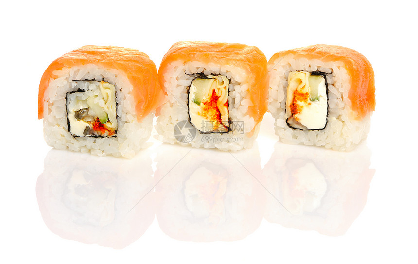 寿司卷海鲜奶油食物午餐海藻反射美食白色图片