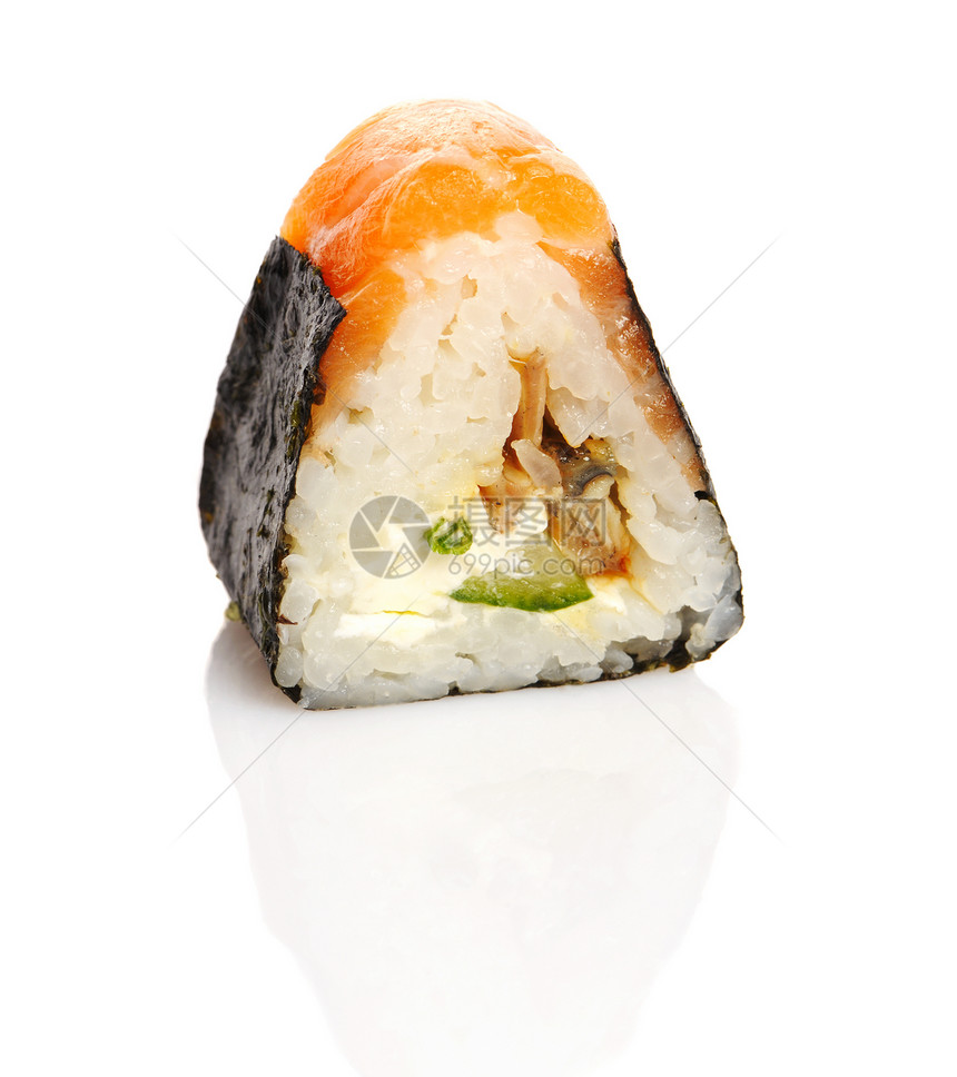 寿司卷海藻海鲜白色午餐食物反射美食奶油图片