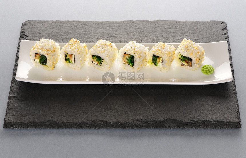 寿司卷食物美食白色反射海藻石板奶油午餐海鲜图片