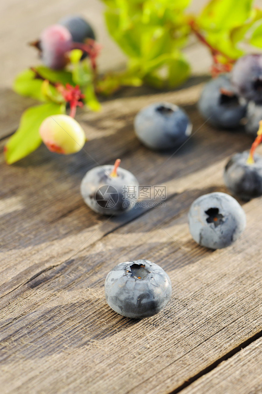 木制桌上的蓝莓覆盆子水果浆果木头叶子桌子食物团体蓝色图片