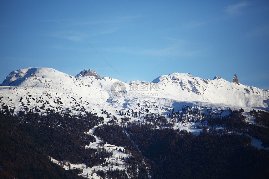 山上有高山季节天空滑雪云杉太阳松树运动顶峰小路高度图片