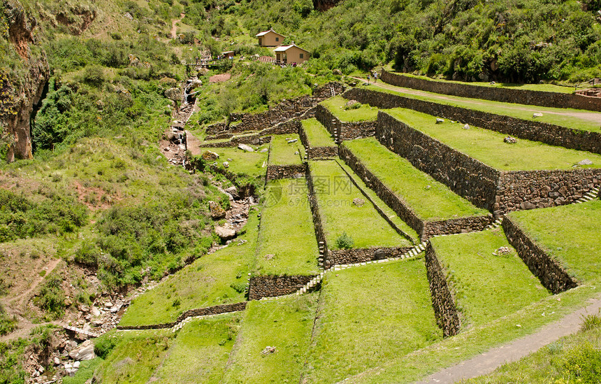 秘鲁Pisac Inca地点的农业梯田图片