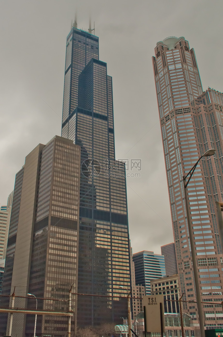 芝加哥天线阳光市中心地标摩天大楼环形大街反射日落旅行建筑图片