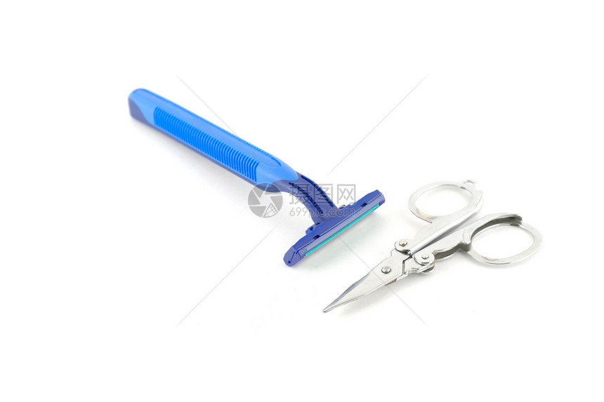 剃须和指甲剪刀塑料美丽身体工具团体剃刀卫生头发蓝色刀刃图片