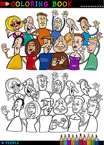 马卡龙配色女孩欢乐人群配色组情绪面孔填色本插图快乐女士绘画女孩派对漫画设计图片