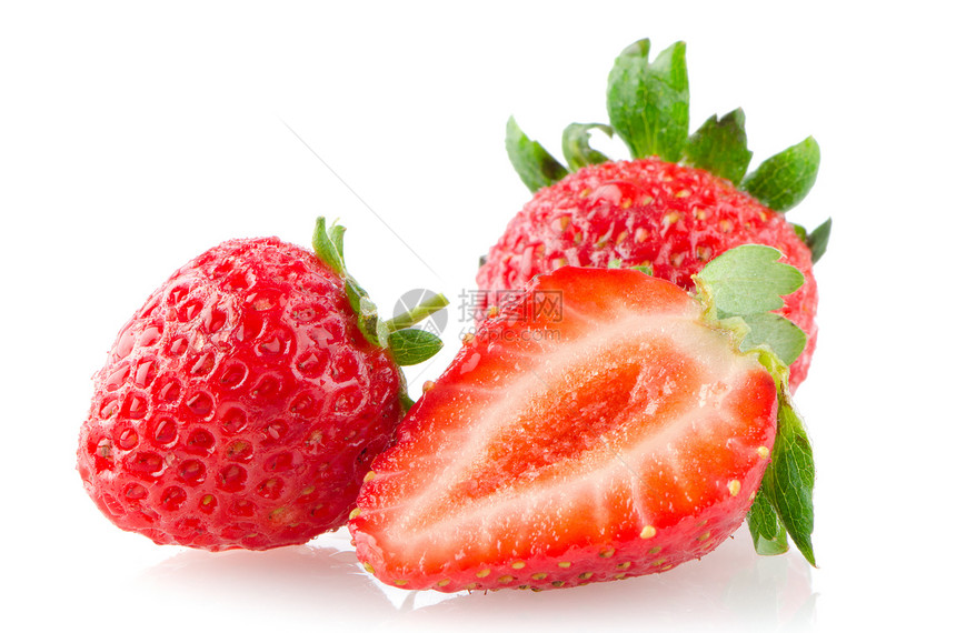美丽的草莓茶点红色白色水果团体种子宏观活力绿色甜点图片