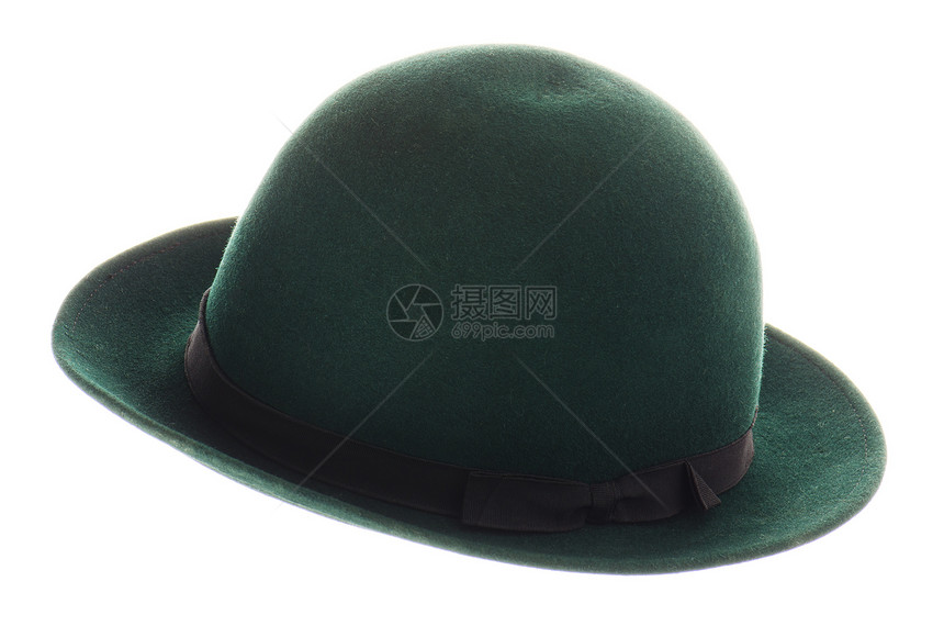 绿色旧帽子古董女士棕色装饰金属丝带毛毡图片