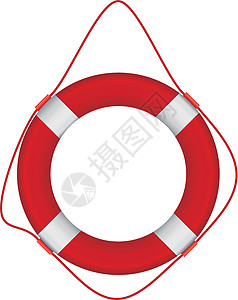 红白救生圈红色救生灯戒指绳索塑料救援圆圈浮标游泳帮助生活救生圈插画