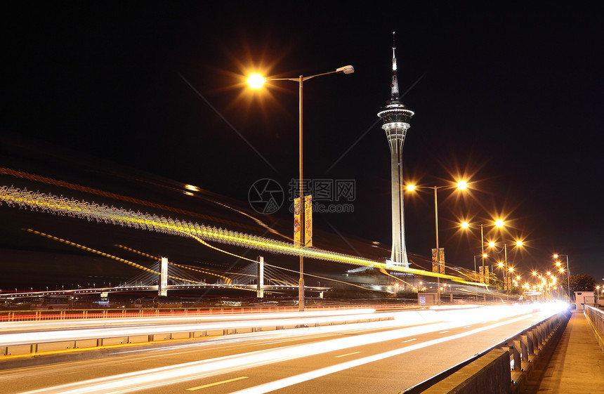Macao 桥下大桥下面的公路辉光商业旅行城市驾驶景观速度交通场景市中心图片