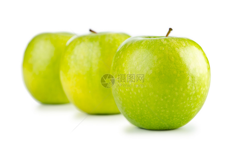 白色背景上孤立的绿色苹果Name奶奶食物叶子小吃宏观茶点水果图片