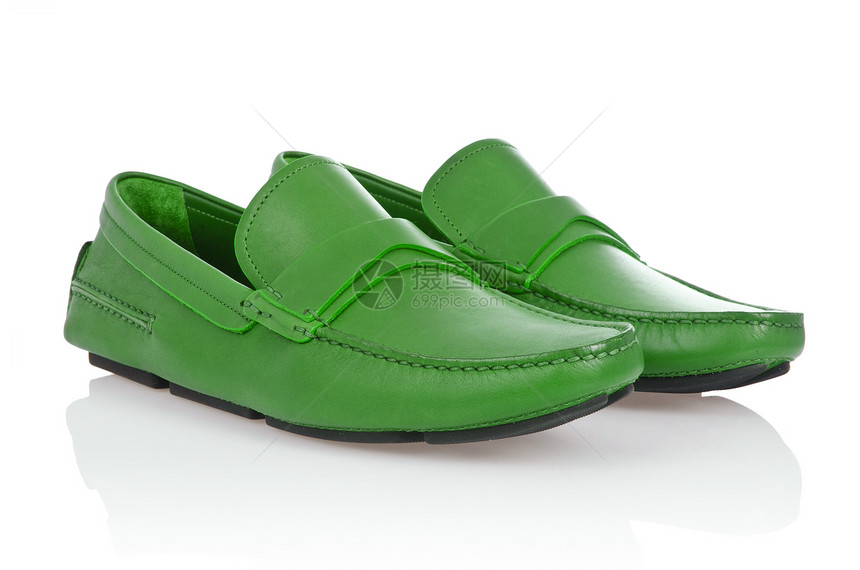 白色脱白的男性鞋正装齿轮靴子橡皮皮革男人反射鞋类绿色脚跟图片