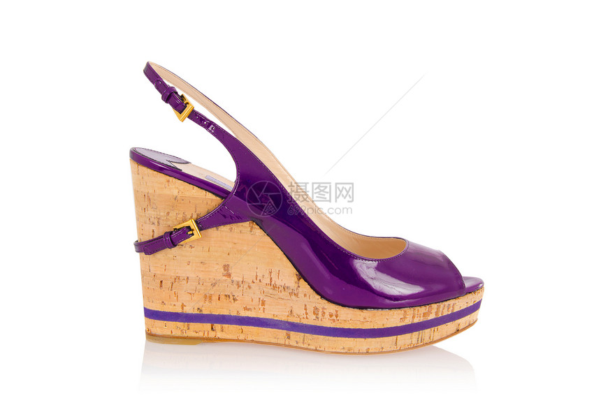 女性脱白妇女鞋紫色女士凉鞋短剑白色齿轮脚跟高跟鞋皮革图片