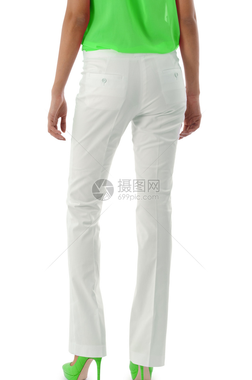 白色脱白裤子的模型牛仔布纺织品优雅男性衣架服装女性零售棉布纤维图片