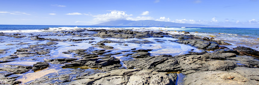 毛伊岛悬崖海岸与海洋接壤 夏威夷蓝色海岸线风景沿海绿色假期地平线岩石热带天空图片