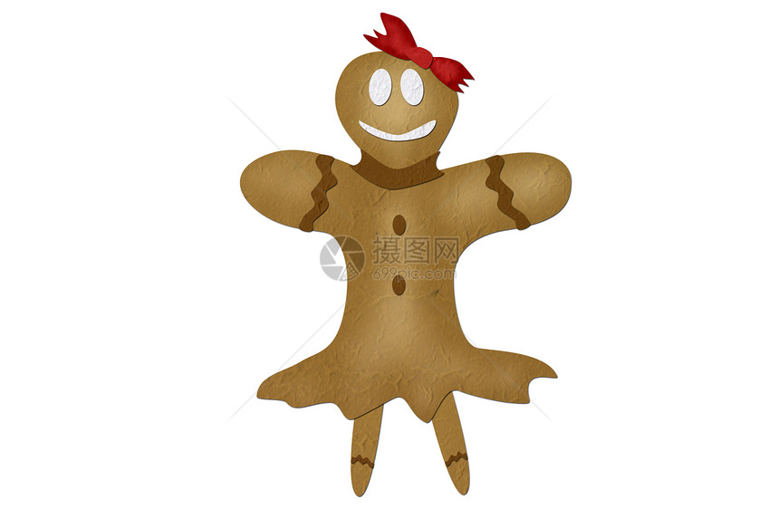 白面包女孩男人微笑烘焙食物饼干家庭冰镇姜饼人领结装饰图片