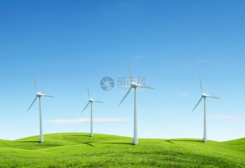 现代白色风力涡轮机螺旋桨旋转发电机技术力量风车资源天空植物创新图片