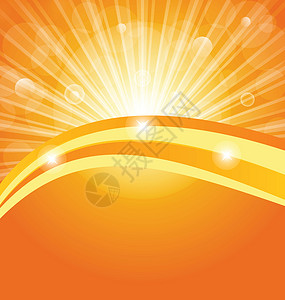耀眼的太阳带阳光光照的简要背景背景橙子致盲插图强光射线太阳光线耀斑波浪状日落日光设计图片