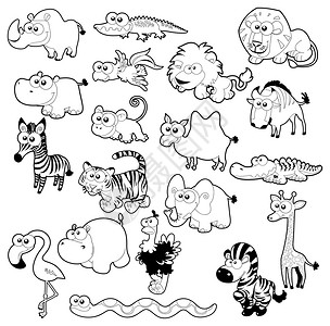 萨凡纳动物家庭黑色怪物蟒蛇鹦鹉卡通片鳄鱼婴儿老虎漫画河马背景图片