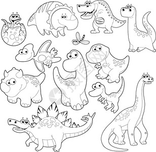 恐龙家族卡通片动物怪物微笑漫画黑色童年染色背景图片