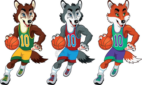 动物篮球素材篮球吉祥物裙子乐趣童年插图游戏多样性学生篮子正方形动物插画