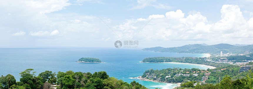 热带海滩的全景空中观察图片