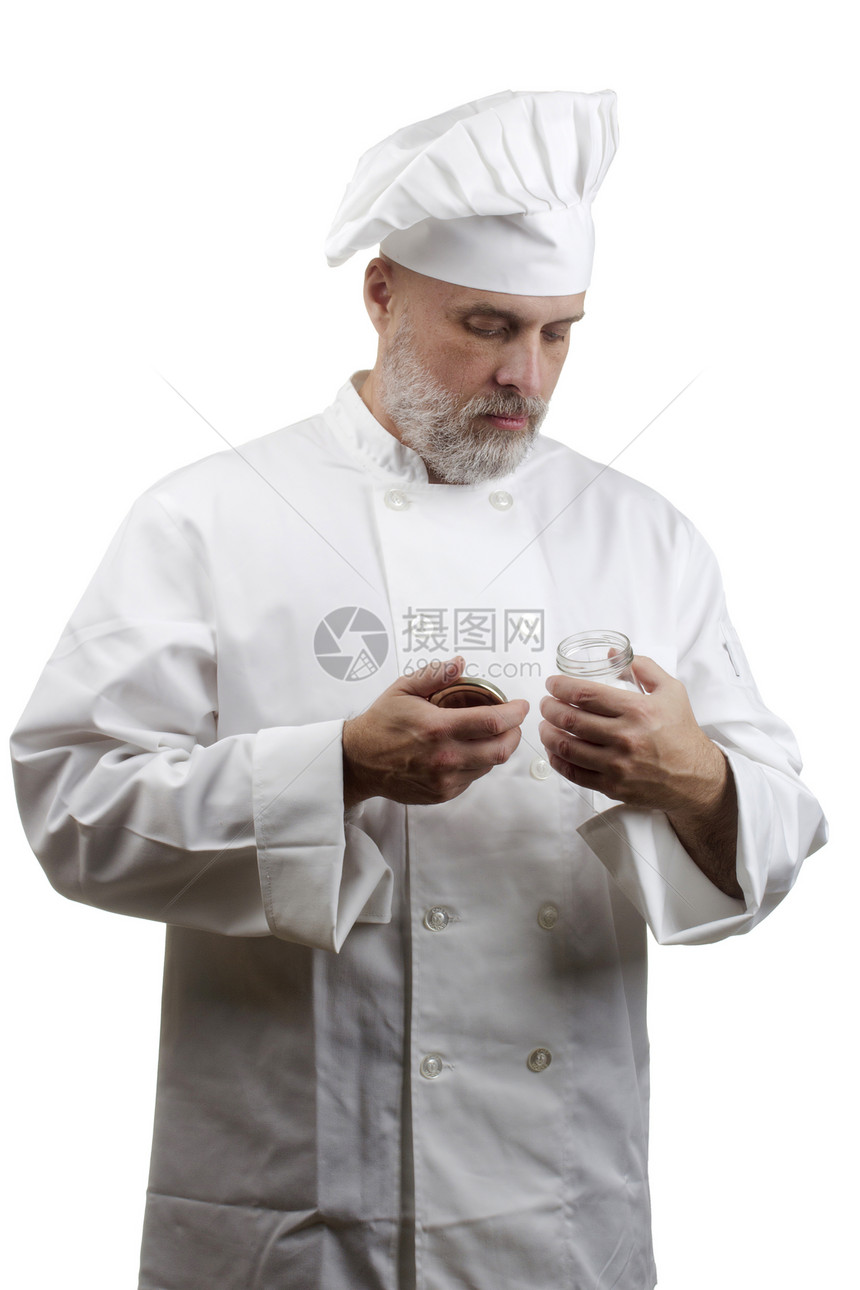厨师肖画男人剪裁工作职业服装瓶子美食白色食物玻璃图片