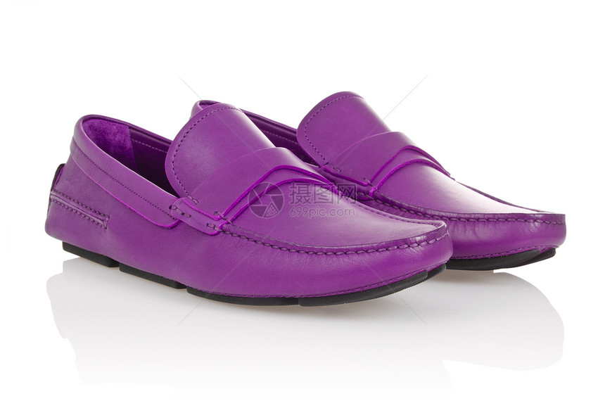 白色脱白的男性鞋齿轮鞋类正装紫色脚跟靴子骡子反射橡皮皮革图片