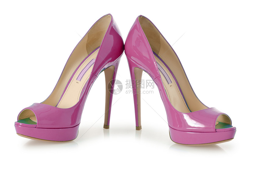 女性脱白妇女鞋凉鞋高跟鞋齿轮皮革白色脚跟短剑女士紫色图片