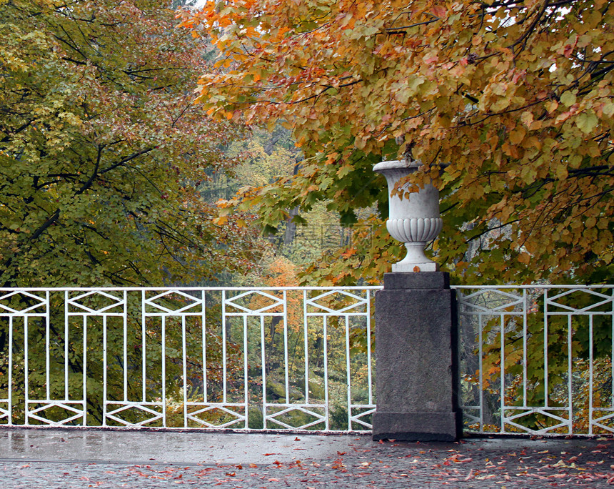 秋天公园风景雕像叶子季节树木栅栏天气塑像公园图片