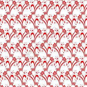 无缝裁缝花类模式绘画墙纸红色白色叶子装饰创造力条纹插图背景图片