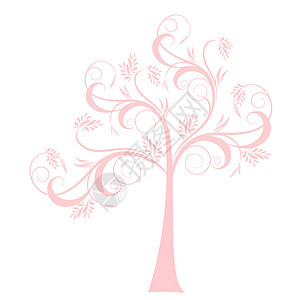 艺术树季节插图植物棕色漩涡装饰粉色白色橙子风格背景图片