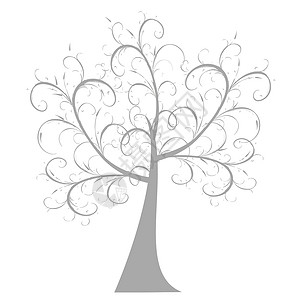 艺术树植物季节风格漩涡插图灰色装饰生长白色叶子背景图片