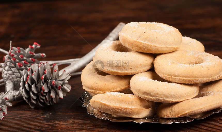 西班牙语圣诞节百吉饼季节性圆形食物糕点服务盘子饼干美食水平图片