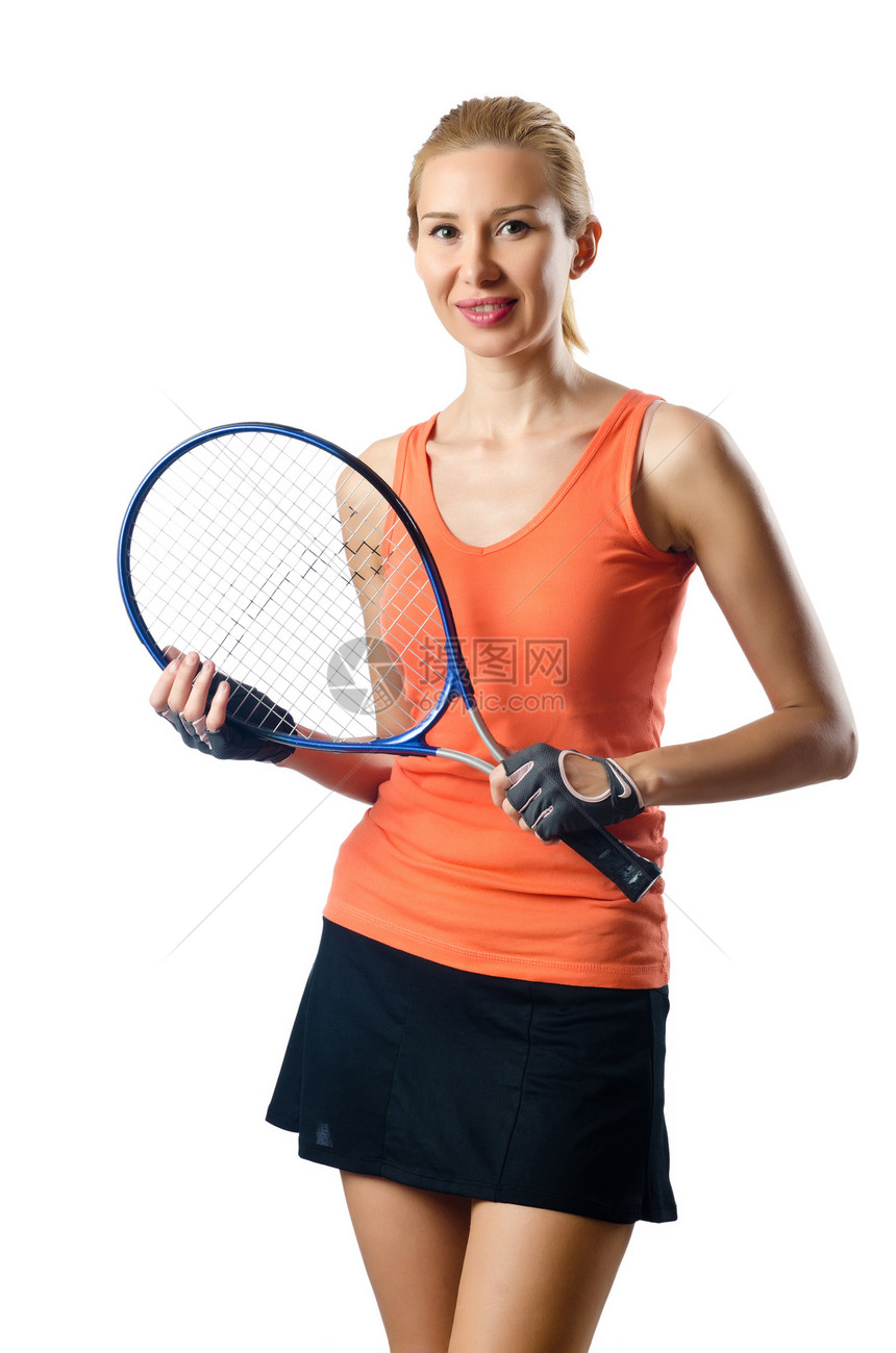 白色的女子网球运动员女孩娱乐游戏姿势玩家闲暇女性青少年运动青年图片