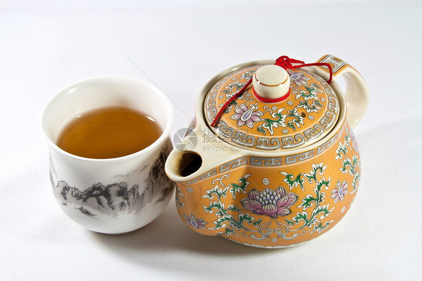 茶壶和茶杯杯子陶瓷白色制品图片