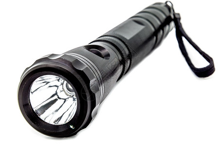 黑灯笼电池手电筒金属活力反光板聚光灯力量光束灯泡黑色背景图片