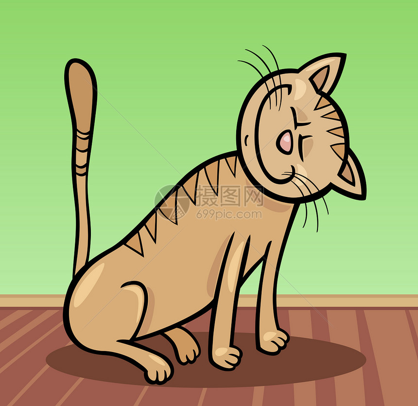 快乐的猫猫卡通插图棕色条纹绘画虎斑褐色小猫卡通片吉祥物动物鼠标图片