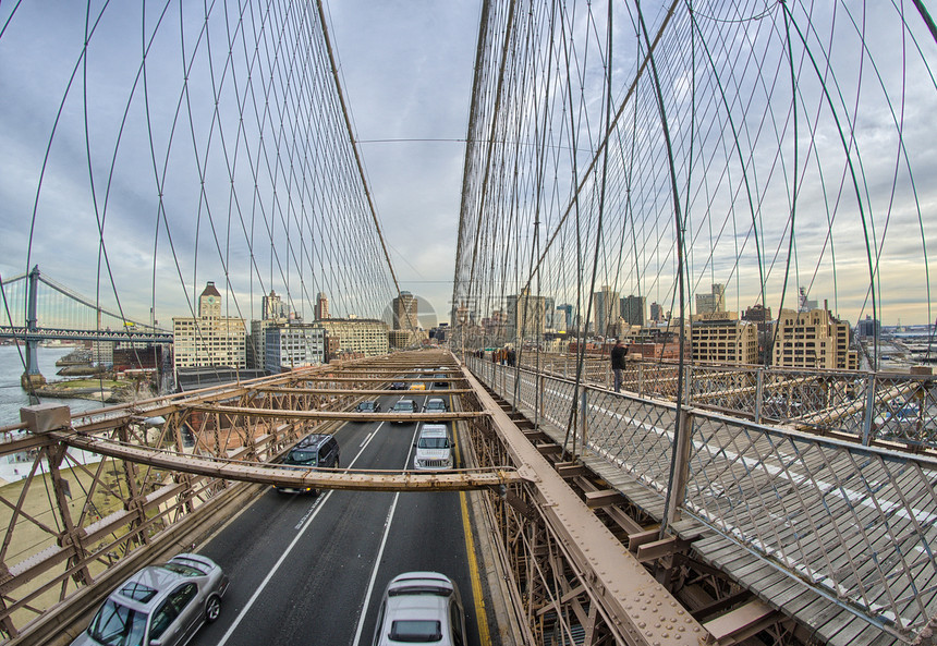 布鲁克林大桥的巨型建筑  纽约市场景天空景观地标全景城市市中心电缆建筑学摩天大楼图片