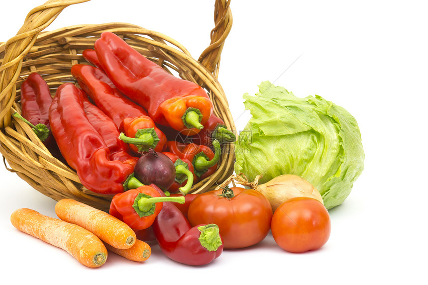 新鲜蔬菜饮食农场季节营养健康食物沙拉白色篮子红色图片
